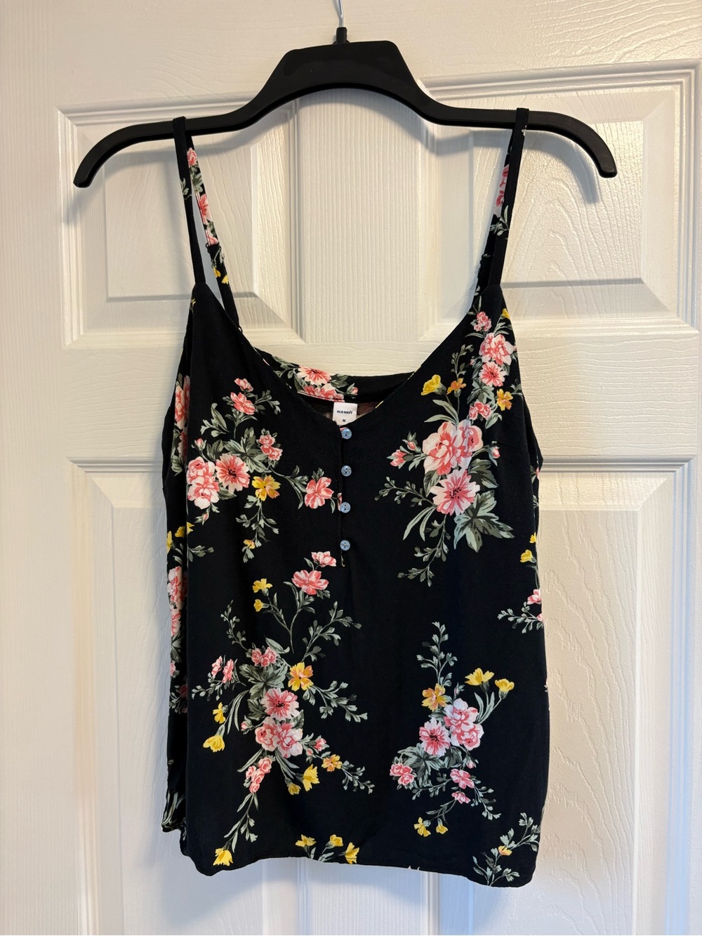 Old Navy Floral Button-Front Black Cami Tank Top size medium